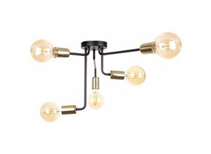 5056013668954 - Keter Lighting - 1158 Nixon Multi Arm Semi Flush Deckenleuchte Schwarz Gold 50cm 5x E27