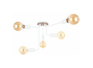 5056013668961 - Keter Lighting - 1159 Nixon Multi Arm Semi Flush Deckenleuchte Holz Weiß 50cm 5x E27