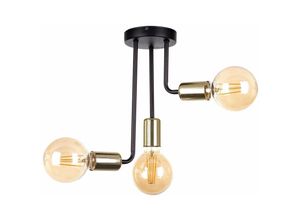 5056013669081 - Keter Lighting - 1171 Megan Multi Arm Semi Flush Deckenleuchte Schwarz Gold 25cm 3x E27