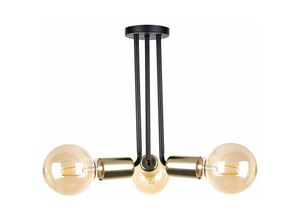 5056013669142 - Keter Lighting - 1177 Venna Multi Arm Semi Flush Deckenleuchte Schwarz Gold 25cm 3x E27