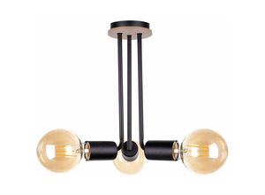 5056013669159 - Keter Lighting - 1178 Venna Multi Arm Semi Flush Deckenleuchte Holz Schwarz 25cm 3x E27