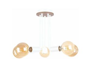 5056013669180 - Keter Lighting - 1181 Venna Multi Arm Semi Flush Deckenleuchte Holz Weiß 30cm 5x E27