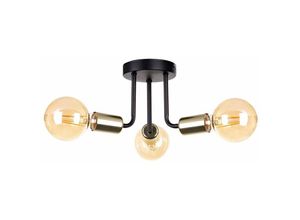 5056013669265 - Keter Lighting - 1189 Luna Multi Arm Semi Flush Deckenleuchte Schwarz Gold 25cm 3x E27