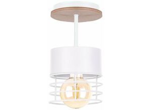 5056013669371 - Keter Lighting - 1123 Casa Zylindrische Deckenleuchte Weiß Holz 12cm 1x E27