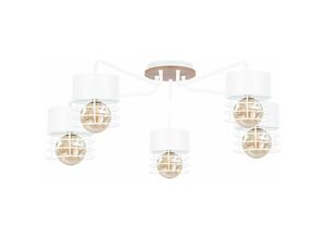 5056013669418 - Keter Lighting - 1127 Casa Multi Arm Semi Flush Deckenleuchte Weiß Holz 70cm 5x E27