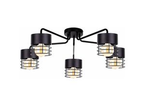 5056013669555 - Keter Lighting - 1141 Elle Multi Arm Semi Flush Deckenleuchte Schwarz 70cm 5x E27