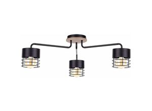 5056013669593 - 1149 Casa Multi Arm Semi Flush Deckenleuchte Schwarz Holz 70cm 3x E27 - Keter Lighting