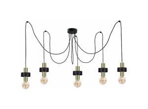 5056013670896 - Keter Lighting - 312 Unica Cluster Pendel-Deckenleuchte Schwarz Gold 5x E27