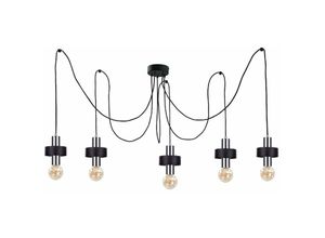 5056013671343 - Keter Lighting - 1056 Unica Cluster Pendel-Deckenleuchte Schwarz Silber 5x E27