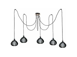 5056013674245 - Keter Lighting - 819 Nicoleta Cluster Pendel-Deckenleuchte Schwarz und Natur 5x E27