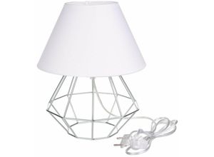 5056013674733 - Keter Lighting - 294 Pati Tischlampe mit rundem konischem Schirm Silber Weiß 25 cm 1x E27