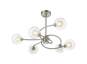 5056013675600 - Spring Lighting - Zeitgenössische Deckenpendelleuchte mit mehreren Armen 6-flammig Nickel satiniert Glas