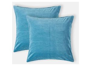 5056280707103 - Samt-Kissenbezug 2er-Set in Himmelblau 40 x 40 cm - Himmelblau - Homescapes