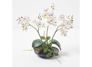 5056280712435 - Künstliche weiße Phalaenopsis-Orchidee im schwarzen Keramik-Topf 38 cm - Weiß - Homescapes