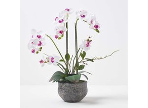 5056280712565 - Künstliche weiße Phalaenopsis-Orchidee im grauen Zement-Topf 52 cm - Weiß - Homescapes