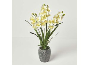 5056280712664 - Künstliche weiß-grüne Orchidee im dunkelgrauen Zement-Topf 82 cm - Weiß-Grün - Homescapes