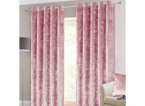 5056280712732 - HOMESCAPES Luxus Ösenvorgang-Paar aus Pannesamt in Rosa 117 x 137 cm - Rosa