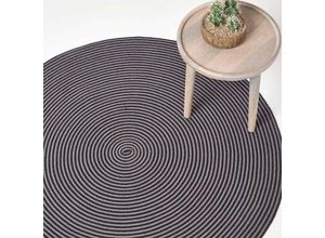 5056280716280 - Geflochtener runder Teppich grau-schwarz mit Spiral-Muster 150 cm - Grau und Schwarz - Homescapes