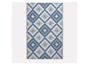 5056280718208 - HOMESCAPES Outdoor-Teppich Mia aus Polypropylen mit blauem Muster 180 x 270 cm - Blau