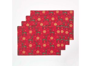 5056280720850 - Weihnachts-Tischset Rentier rot 4er Set - Rot - Homescapes