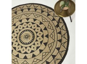 5056280728283 - Runder Teppich Mandala 200 cm - Jute-Teppich geflochten schwarz-natur - Schwarz-Natur - Homescapes