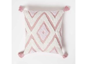 5056280731276 - Rosa Tufted Kissen 45 x 45 cm - Boho Kissen mit Quasten geometrisch - Rosa - Homescapes
