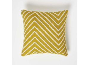 5056280731290 - Tufted Kissen senfgelb 45 x 45 cm - Dekokissen Chevron-Muster - Senfgelb - Homescapes