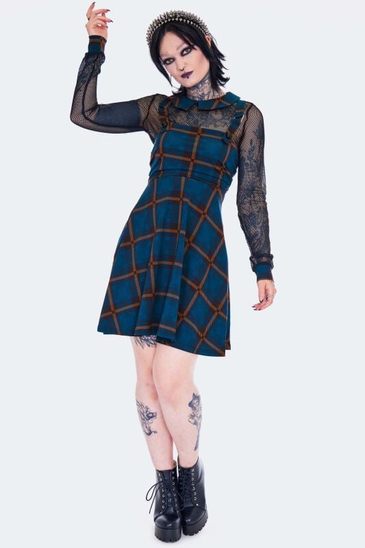 5056290424120 - Get Fluid Plaid Overall Dress Kurzes Kleid blau in XS