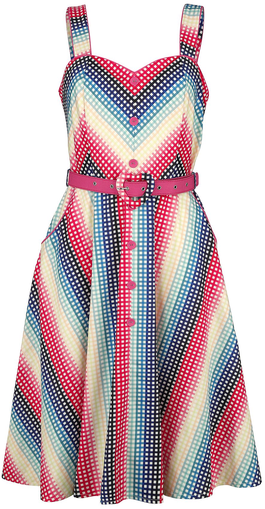 5056290454707 - Serene Rainbow Gingham Flare Dress Mittellanges Kleid multicolor in 3XL