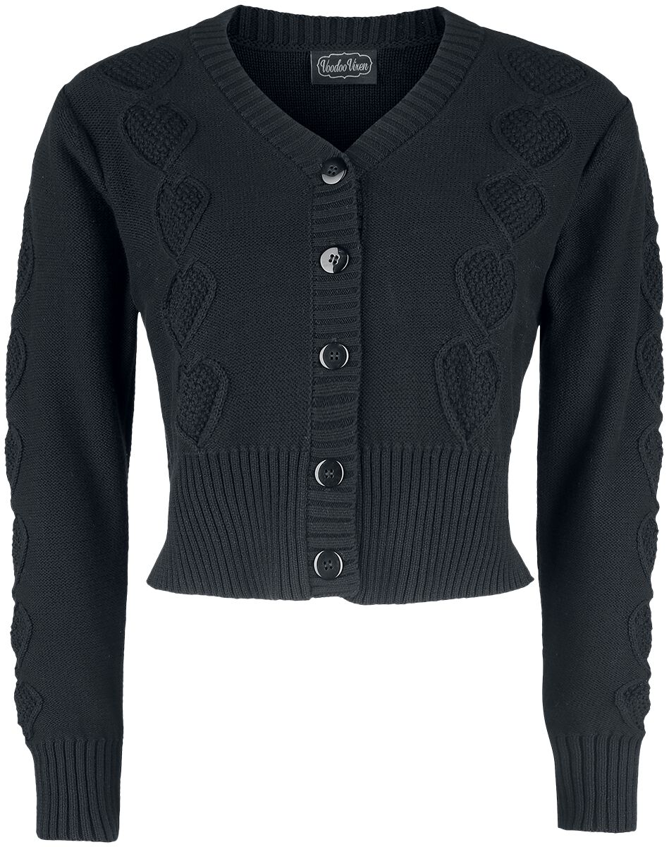 5056290463280 - Jazmine 1940s Black Heart Knit Cardigan Cardigan schwarz in XS