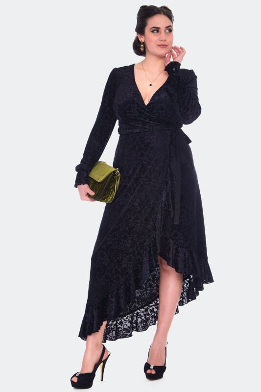 5056290485015 - Devore Long Sleeve Wrap Dress Mittellanges Kleid schwarz in XS