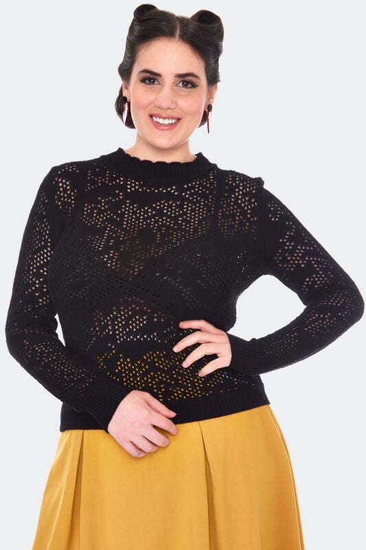 5056290486708 - Lace Knit Mock Neck Sweater Strickpullover schwarz in S