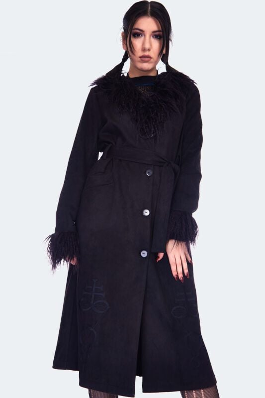 5056290489907 - Spirited Embroidered Maxi Suede Coat Mantel schwarz in S