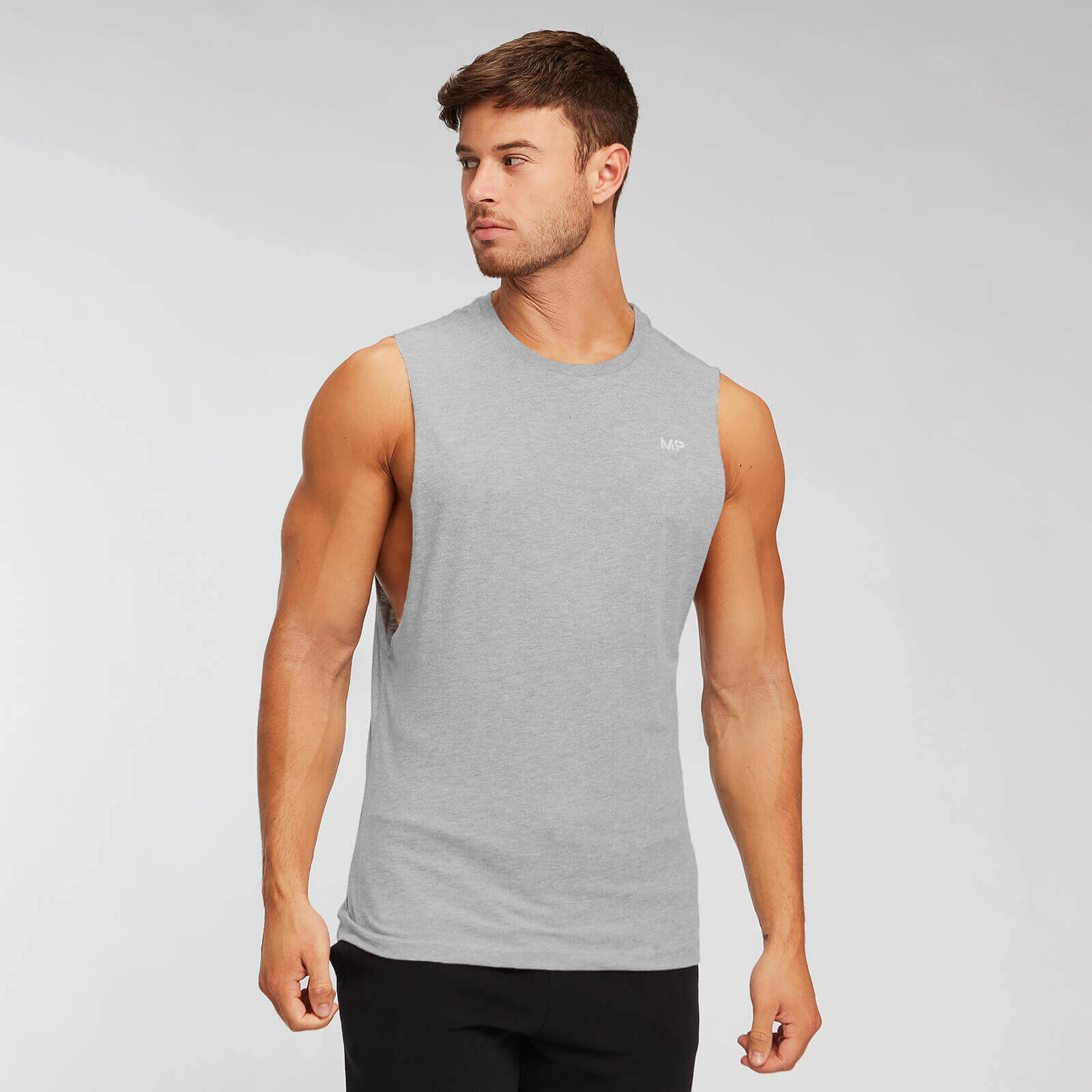 5056307368263 - Herren Essentials Tank Top mit weitem Armausschnitt - Grey Marl - S