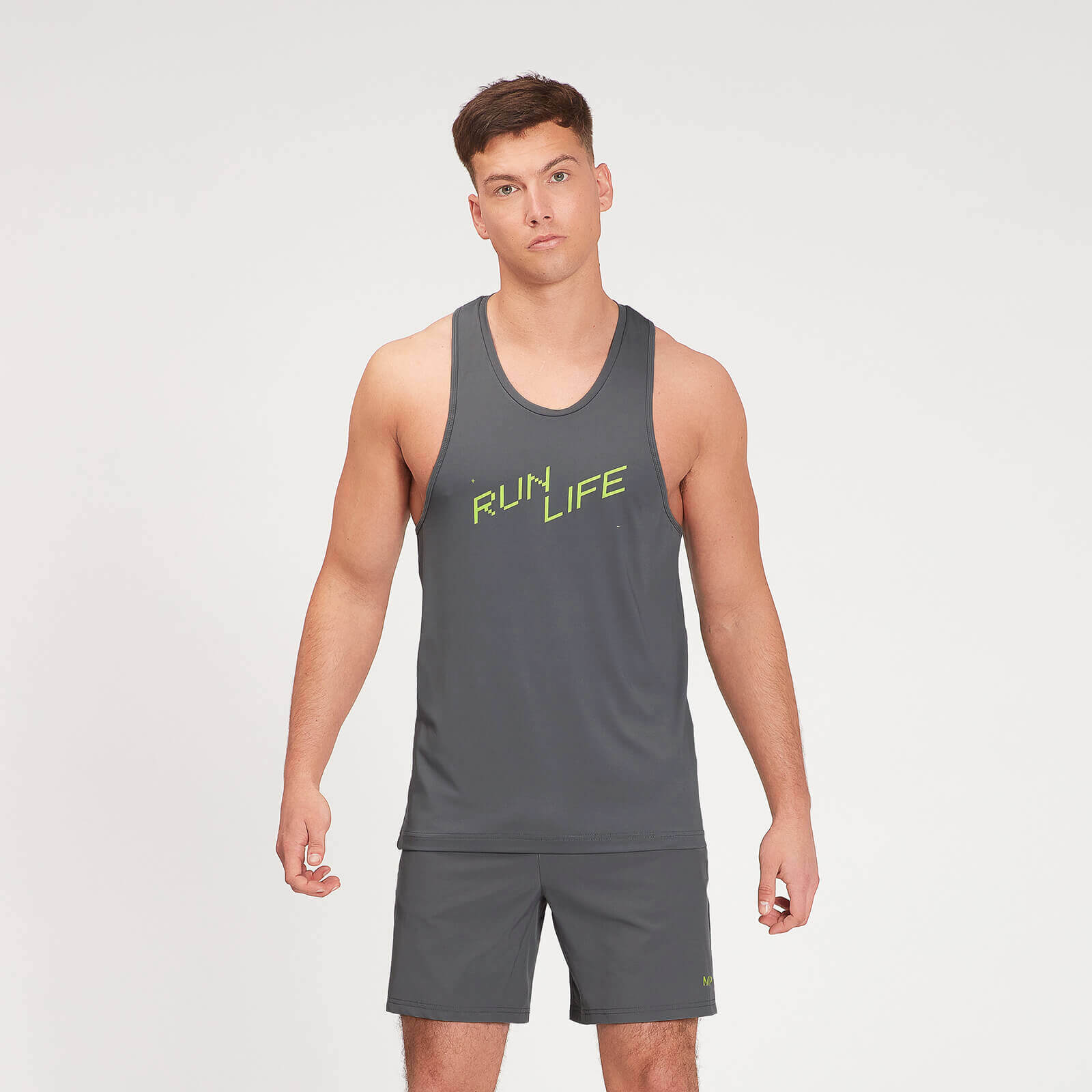 5056379608458 - Mens Graphic Running Tank Top - Carbon  - M