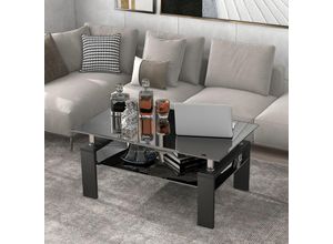 5056416214178 - Couchtisch aus Glas mit Glasablage Wohnzimmertisch Sofatisch mit Metallrahmenschwarz - Merax