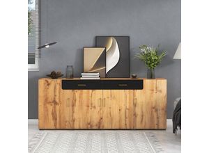 5056416271560 - Sideboard Holz Kommode mit 2 Schubladen und 4 Türen Highboard Anrichte Kommode in Eiche 208x80x40 cm Eiche - Merax