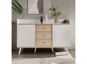 5056416290530 - Sideboard mit 3 Schubladen und 2 Schiebetüren Kommode aus Holz mit verstellbaren Einlegeböden Aufbewahrungsschrank b h t 1175 80 395cmWeiß