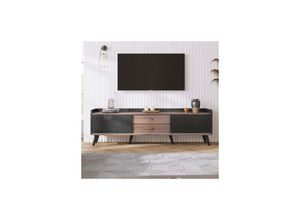 5056416290561 - Lowboard mit 2 Schubladen in Holzoptik und 2 Schiebetüren TV-Board mit verstellbaren Einlegeböden Fernsehtisch TV-Schrank b 160cmSchwarz - Merax