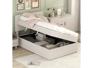 5056416292985 - Polsterbett 90x200cm Boxspringbett mit Lattenrost aus Metallrahmen Großer Stauraum Einzelbett Jugendbett Beige - Merax