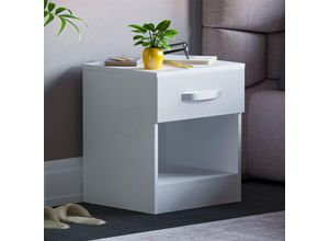 5056512957368 - Home Discount - Hulio 1 Schublade Nachttisch Hochglanz Schrank Kommode Nachttisch Schlafzimmermöbel Weiß