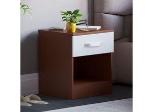 5056512957382 - Home Discount - Hulio 1 Schublade Nachttisch Hochglanz Schrank Kommode Nachttisch Schlafzimmermöbel Walnuss-&-Weiß