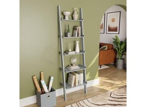 5056512980755 - Home Discount - York 5 Tier Ladder Shelf Unit Bookcase Shelving Display Stand Rack Storage Grey