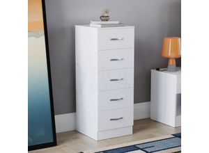 5056512995414 - Home Discount - Riano 5 Schublade schmale Kommode hohe Lagerung Einheit Schlafzimmer Möbel Schrank weiß