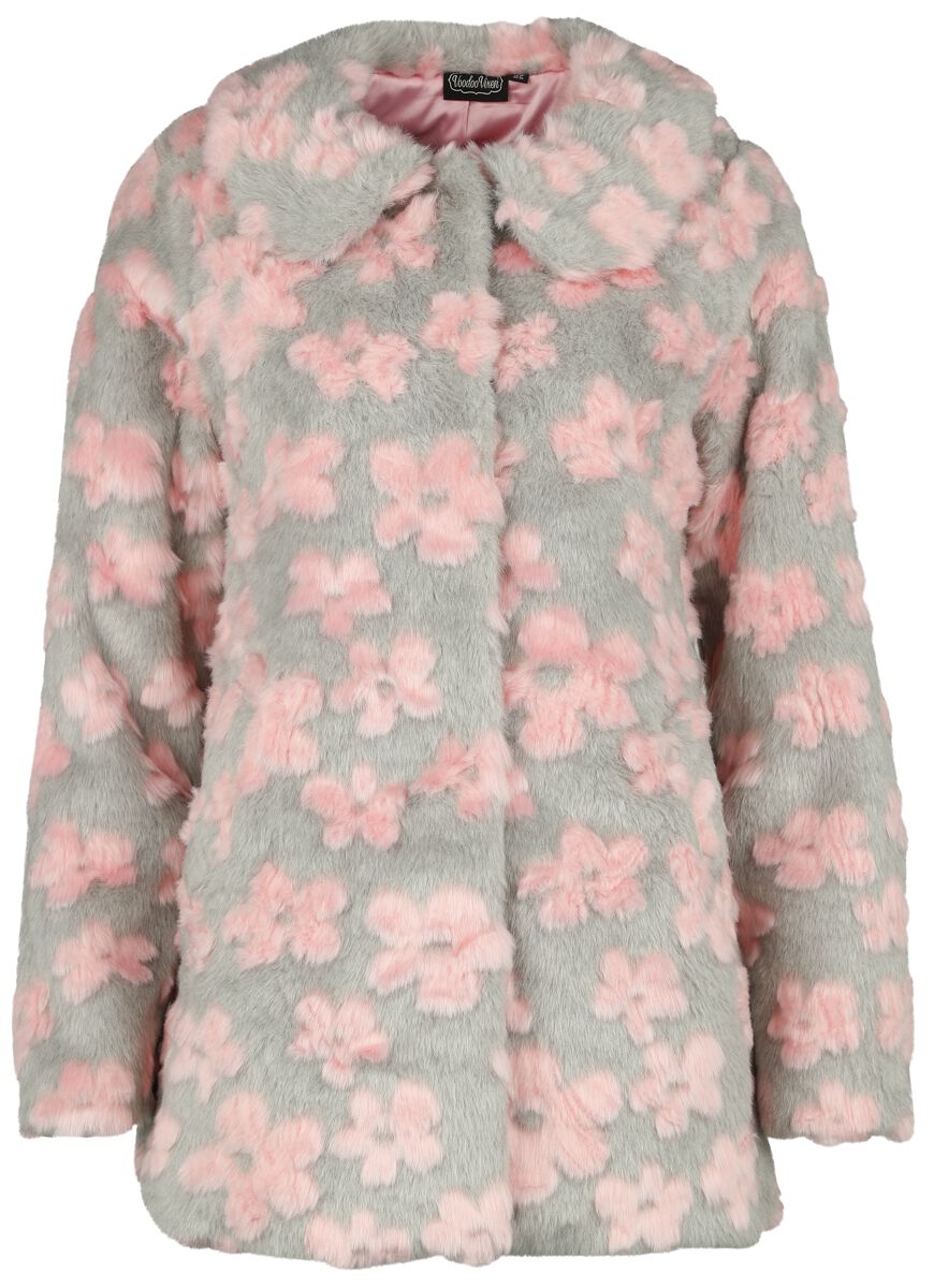 5056665004117 - Flower Patch Faux Fur Coat Mantel grau rosa in XS