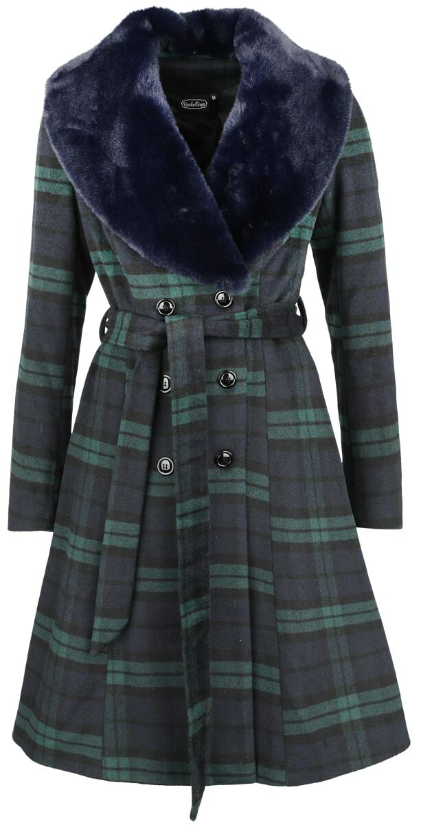 5056665004247 - Double Breasted Tartan Dress Coat Mantel blau grün in S