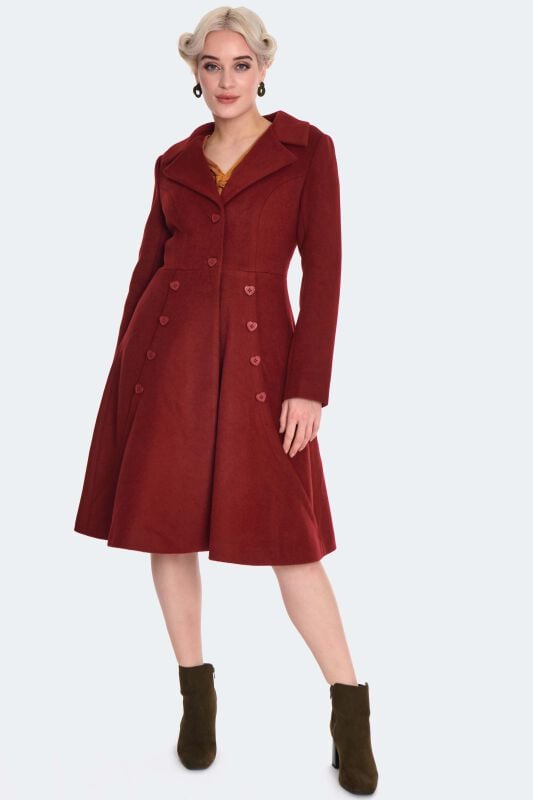 5056665004377 - Heart Button Flare Coat Mantel rot in XS