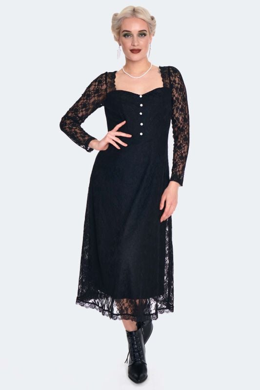 5056665006678 - Vintage Style Lace Midi Dress Mittellanges Kleid schwarz in XS