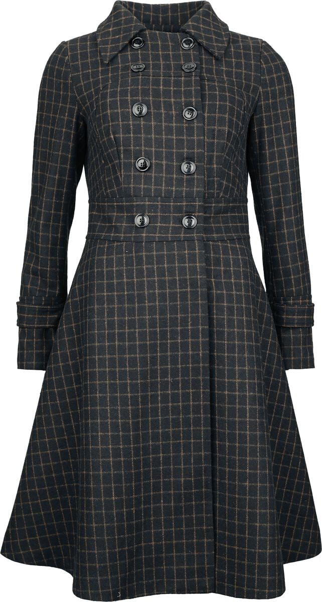 5056665021411 - Double Breasted Collared Check Coat Mantel schwarz braun in M