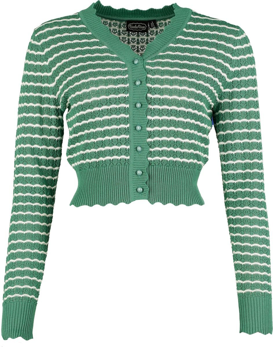 5056665031632 - Scallop Patterned Cardigan Cardigan grün weiß in L 5056665031632 - Scallop Patterned Cardigan Cardigan grün weiß in L